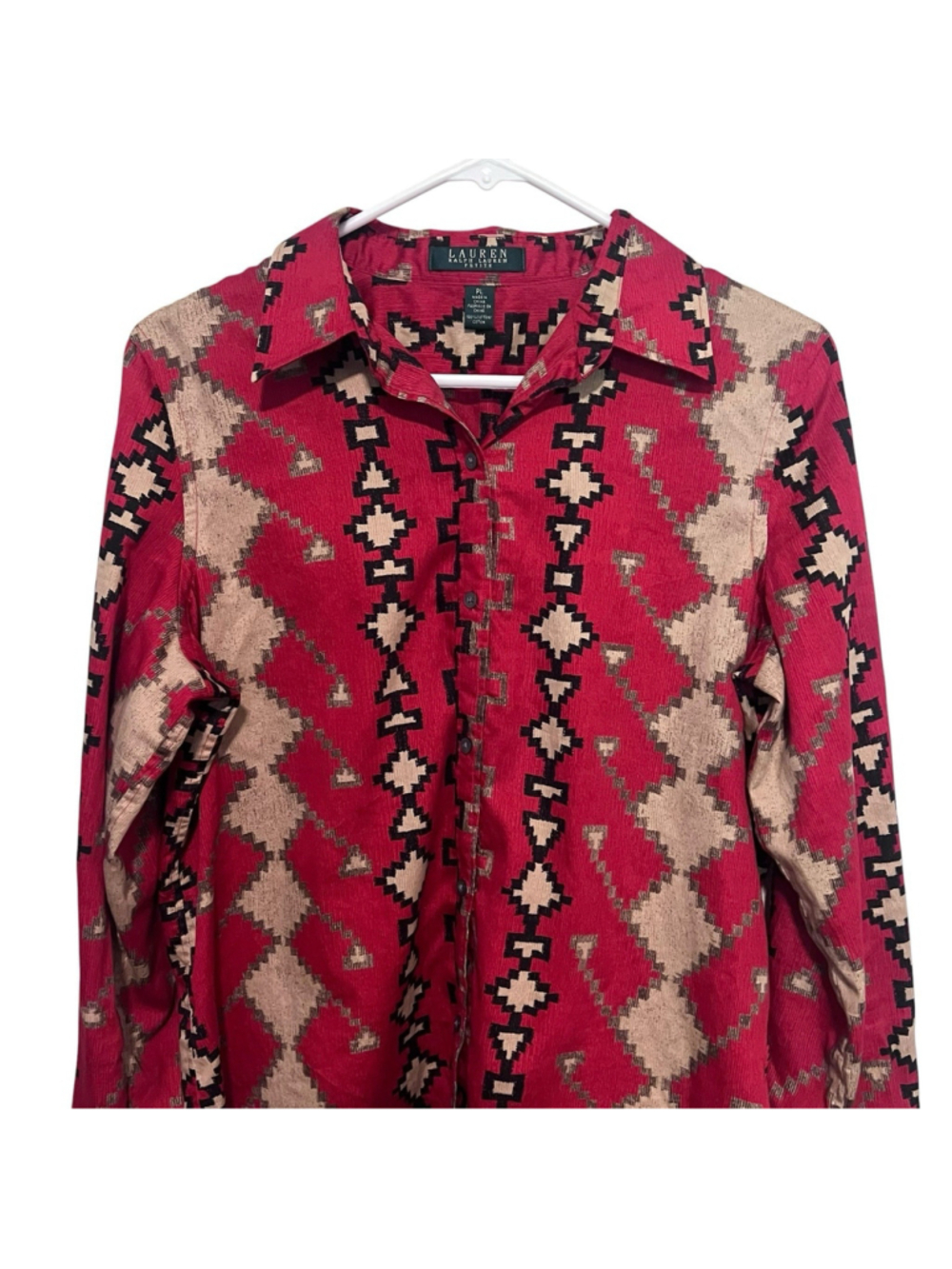 Lauren Ralph Lauren Aztec Button Up Shirt Petite Large PL Southwest Western Top